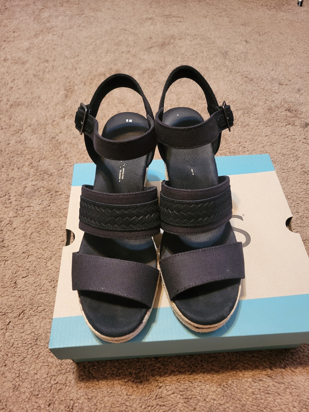 TOMS Black Women's Espadrille Wedge Sandals